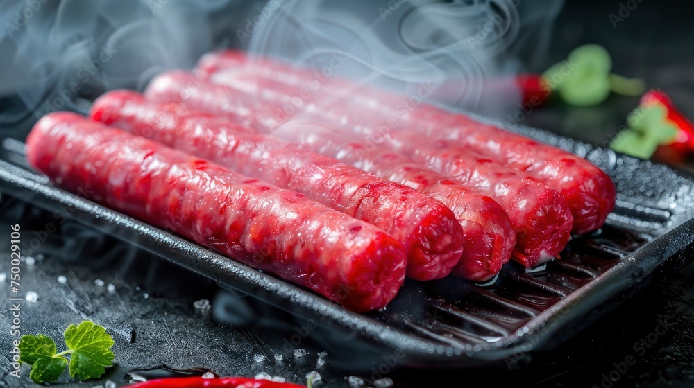 Macro view of BBQ sausages