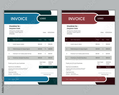 Business invoice template vector design
