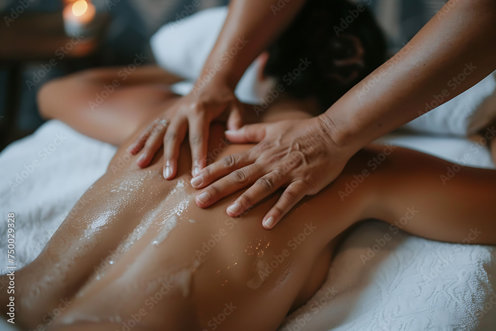 A professional massage therapist giving a relaxing massage to a client, using gentle motions to ease tension and promote well-being A professional massage therapist giving a relaxing massage to a client, using gentle motions to ease tension and promote well-being