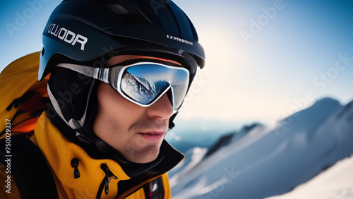 Man in snow wearing helmet, goggles, and sports gear © Aleksey