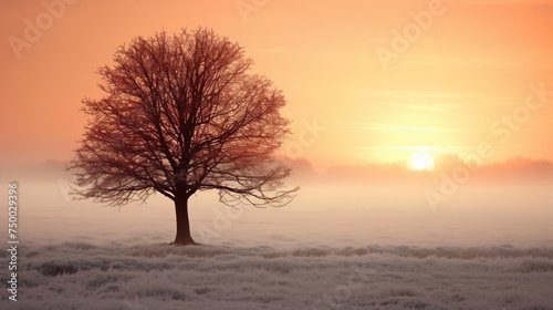 Morning mist in a wintry Dutch polder landscape