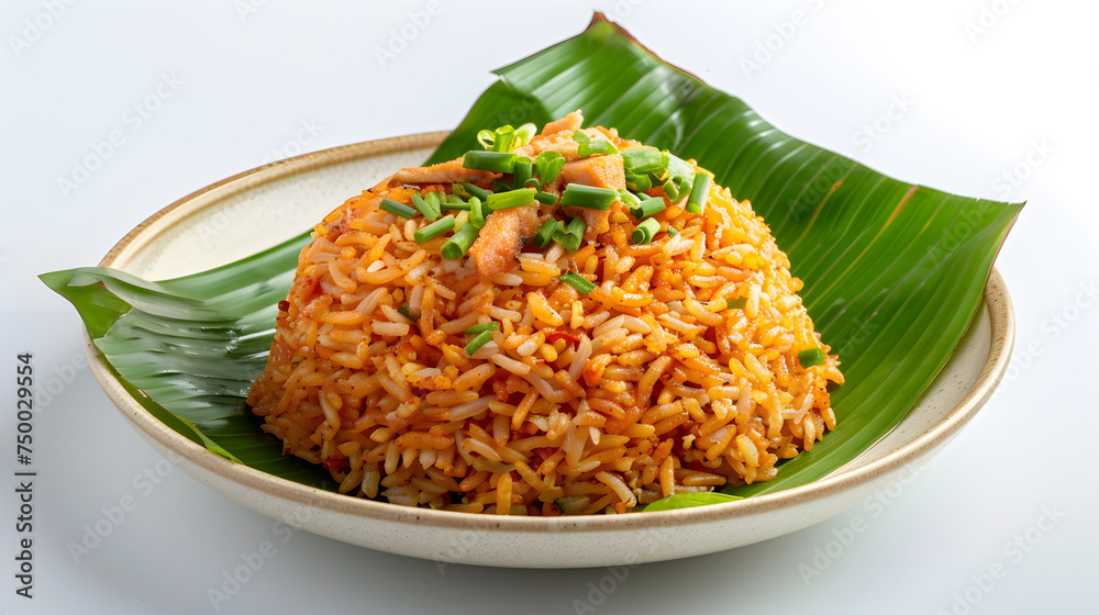 Indonesian Nasi Tutug Oncom Spiced Rice with Fermented Soybean on a White Table Indonesian Nasi Tutug Oncom Spiced Rice with Fermented Soybean on a White Table