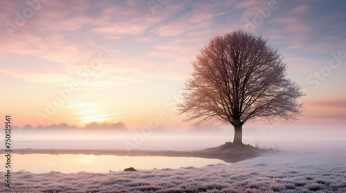 Morning mist in a wintry Dutch polder landscape © Marukhsoomro