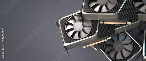 Computer Graphics Cards on a heap. Web banner format with copy space