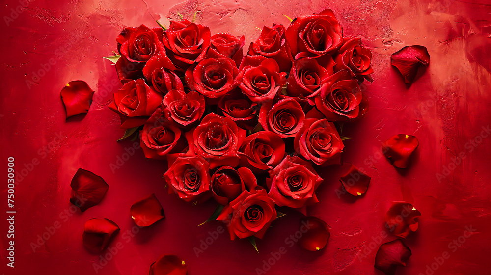 Valentines Day Romance: Beautiful Red Roses and Heart-Shaped Decorations, Symbolizing Love and Affection