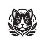 black and white cat head or face logo illustration vector design