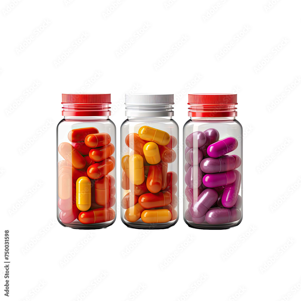 Set of scattered capsules on a white background. capsule bottles isolated on transparent background, capsule pharmacy bottle pill drug concept Set of scattered capsules on a white background. capsule bottles isolated on transparent background, capsule pharmacy bottle pill drug concept
