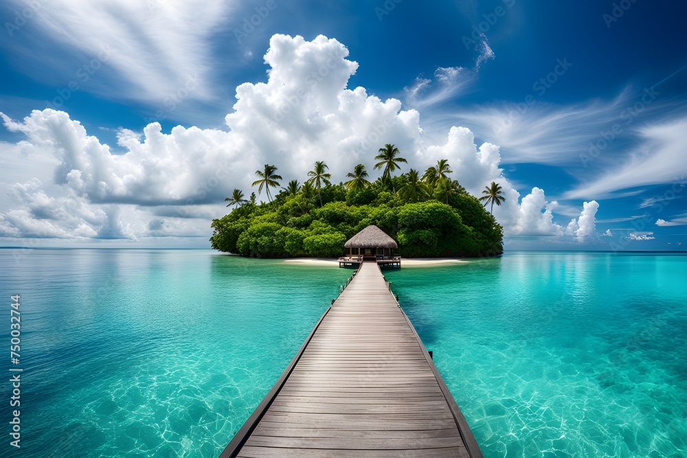 tropical island with sky and clouds