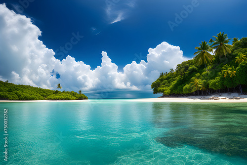 tropical island with sky and clouds