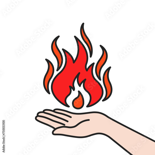 lineart hand holding red flame like faith