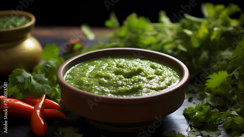 Green salsa Verde pesto sauce and basil