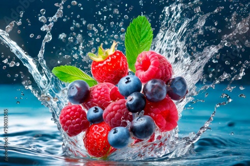 fruits rouges qui tombent dans l'eau, splash photo