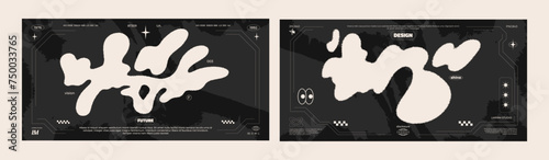 Y2K posters in retro futuristic style. Tribal style elements for 90s techno grunge design. Printable vector banner collection