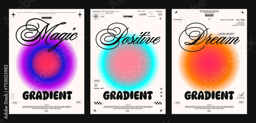 Collection of abstract aura retro posters with blurred circles. Positive energy, glow, soul. Sunset lamp circle vector.