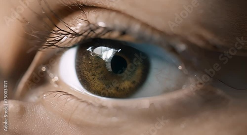 primo piano di occhio di colore marrone-verde  e ciglia photo