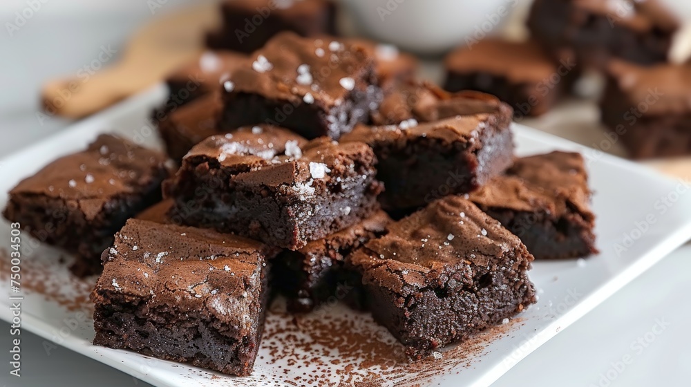 A plate of brownies with salt on top A plate of brownies with salt on top