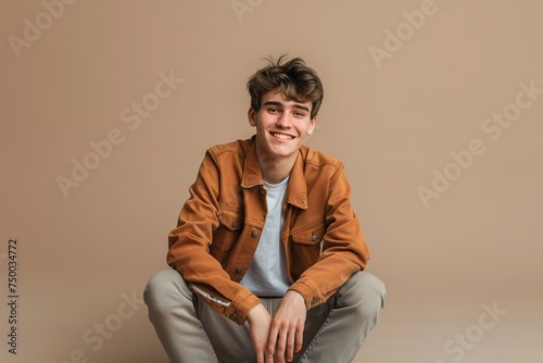 smiling young male dressed in brown jacket and t-shirt © Juan Hernandez
