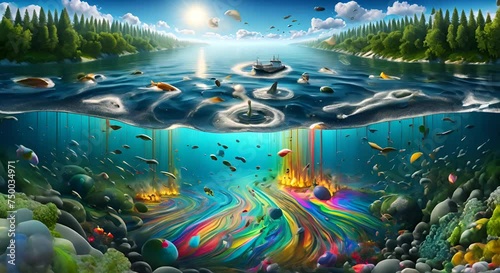 inquinamento marino con il petrolio, animazione che fa vedere come il mare sia inquinato dalle navi photo