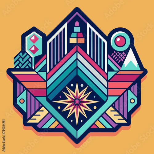 Tshirt Sticker Design of Geometric Harmony Craft a sticker design using geometric shapes and patterns, achieving a visually captivating and modern aesthetic