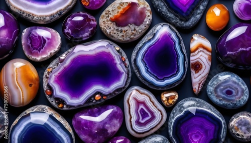 Purple agate stones background 