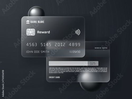 Credit card mockup in glass morphism style Front and backside fully editable in EPS format