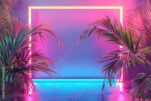 Retro 80s Summer Background Vintage Frame & Elements with Natural Softbox Lighting Effect - High-Quality 1980s Style Lightbox Canvas for Creative Projects