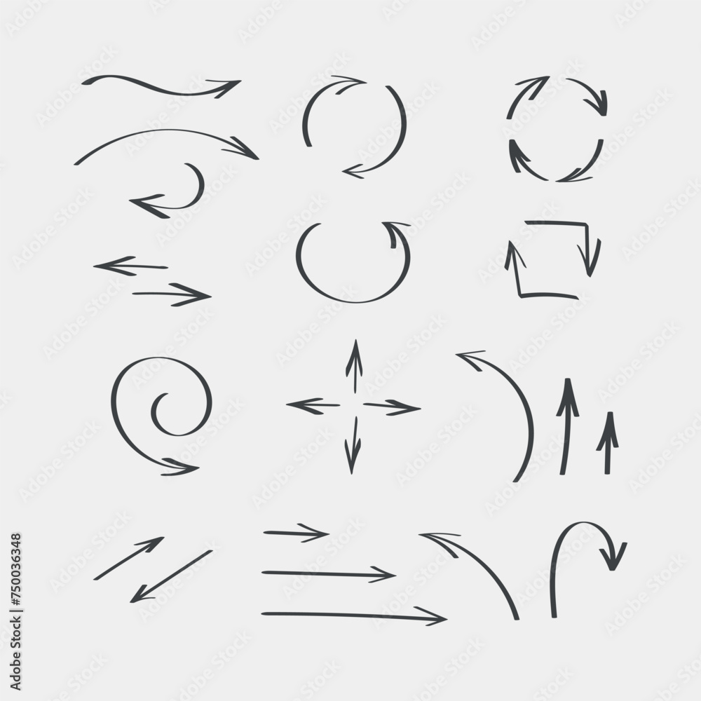 Vector illustration black hand drawn arrow set, vector arrow. Collection of different arrows icons. Arrow icon. Cursor, pointer for web design, interface. Digital graphic elements concept. Vector illustration black hand drawn arrow set, vector arrow. Collection of different arrows icons. Arrow icon. Cursor, pointer for web design, interface. Digital graphic elements concept.