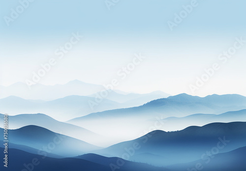  Blue Silhouettes Of Misty Mountains And Hills © MdElias
