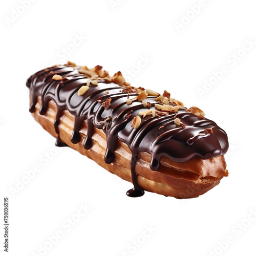A hazelnut chocolate éclair isolated on transparent background, png photo