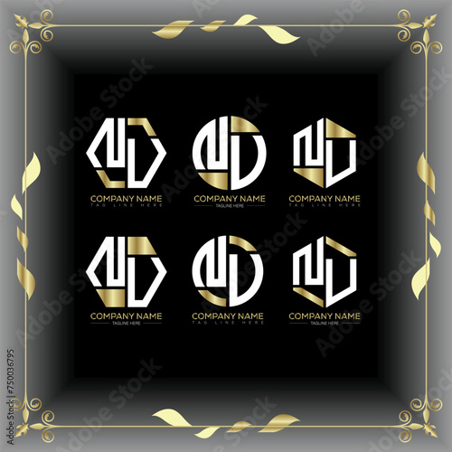 NU letter luxury logo set design.NU monogram polygonal and circle shape vector. NU luxury design. 