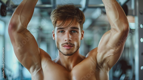 Sculpted Male Athlete Executing Pull-Ups, Gym Workout Intensity