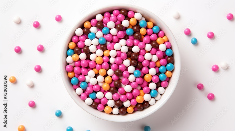 colorful candy in a bowl on white  background