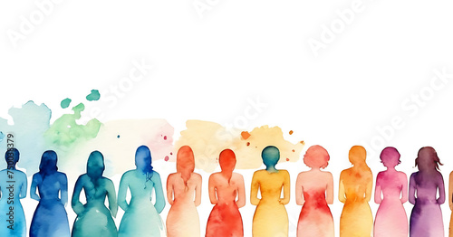 water color photo of a group of women holding hands, 8th march, Women's day