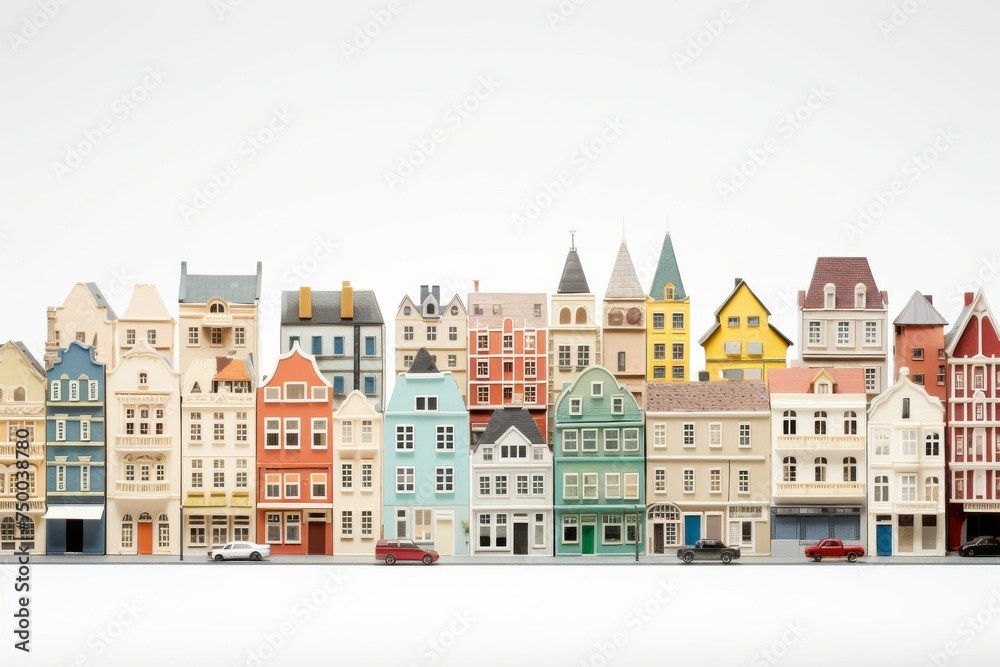 Fototapeta premium Group of Buildings With Cars Parked Out Front
