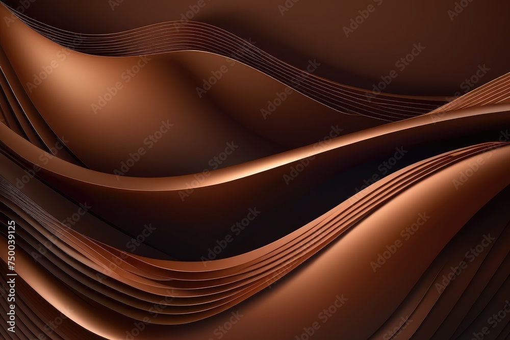 Obraz premium Dark brown abstract background with 3d texture, wavy lines and gradient transition, dynamic shape