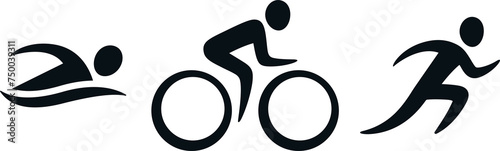 Wallpaper Mural Triathlon activity icons: swimming, bicycle, running. Simple sports pictogram set. Isolated logo graphics. Torontodigital.ca