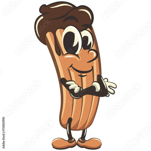 churro cartoon vector isolated clip art illustration mascot folding his arms calmly, work of handmade