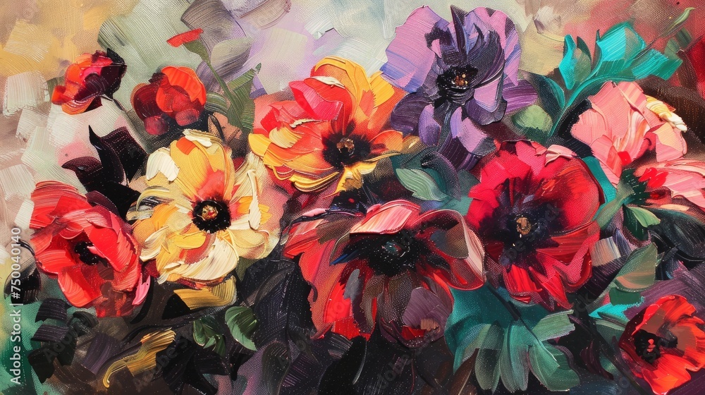 Floral Study with Vibrant Hues, Render a floral arrangement using contrasting colors to highlight the beauty and diversity of the blooms, exploring the juxtaposition of warm and cool tones.