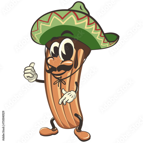 churro cartoon vector isolated clip art illustration mascot wearing sombrero with thumb up, work of handmade