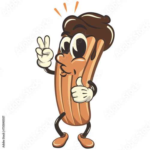 churro cartoon vector isolated clip art illustration mascot giving a thumbs up and two fingers, work of handmade