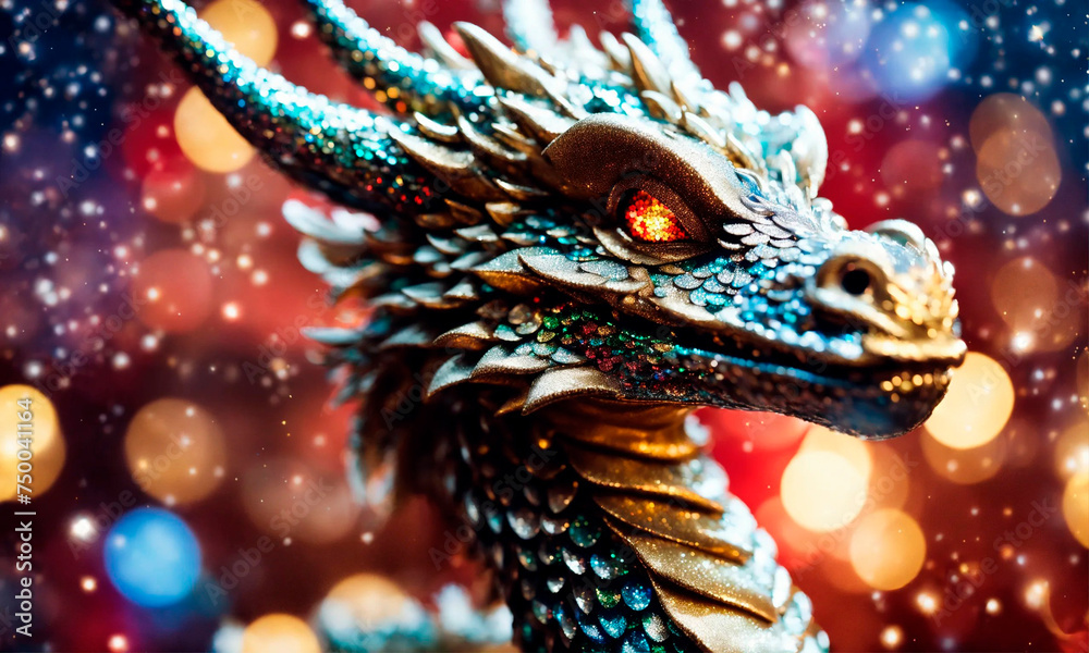 Obraz premium dragon in santa's hat year of the dragon. Selective focus.