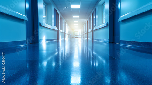 Shiny Hospital Corridor with Blue Overtones © slonme