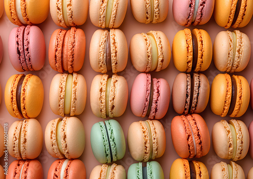 Array of Colorful Macarons in Soft Lighting