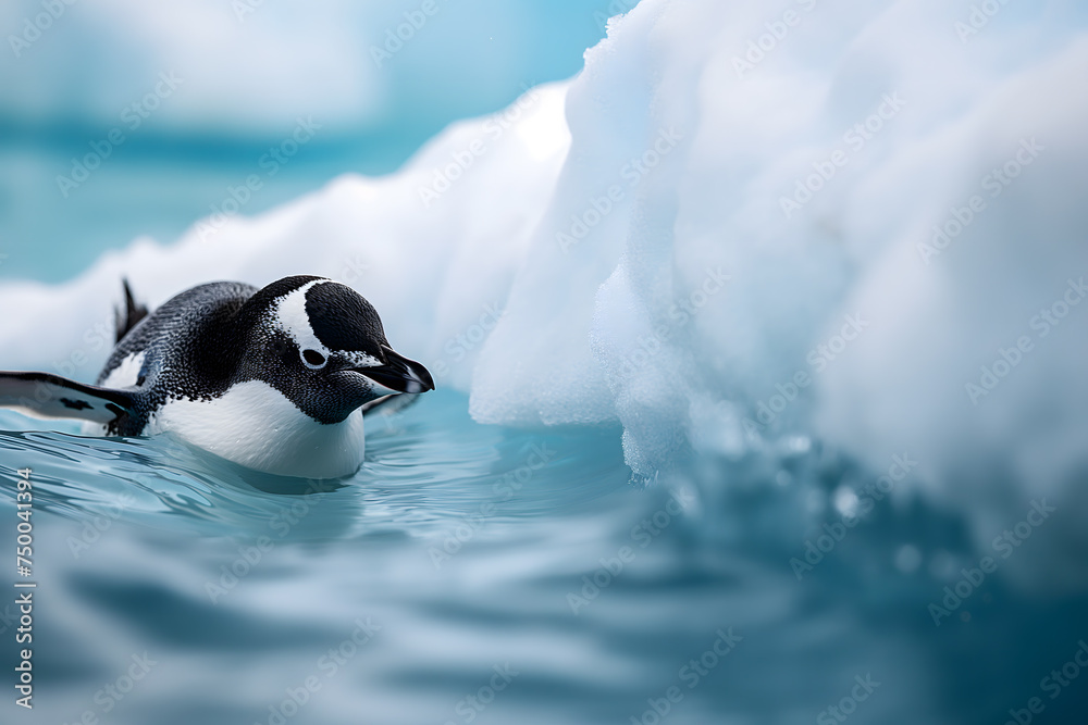 Fototapeta premium Graceful Penguin Gliding Through Chilly Waters