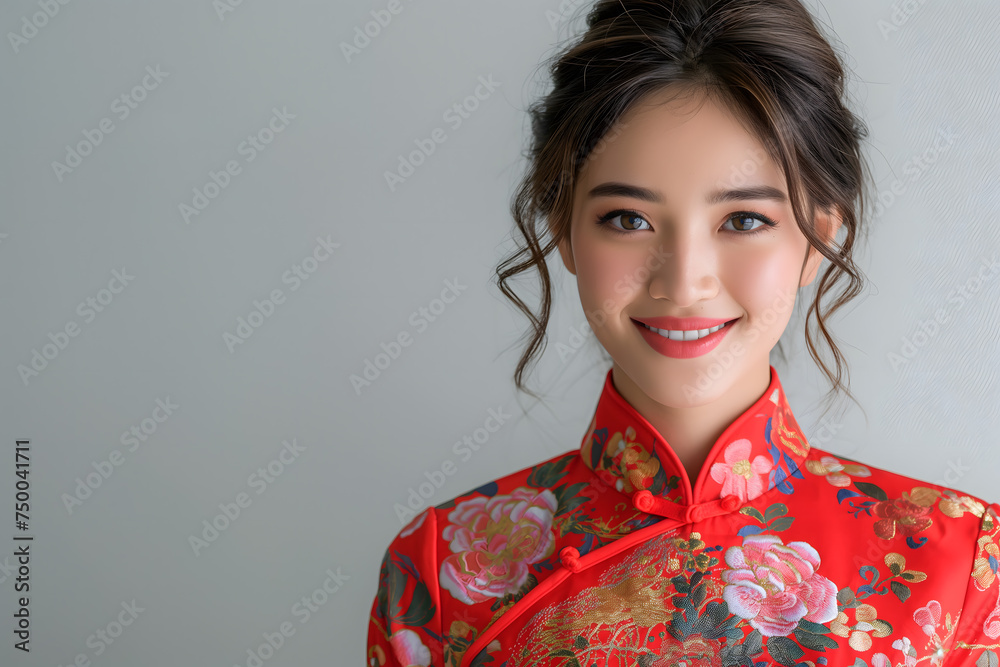 Portrait of a Smiling Woman in Traditional Red Dress Portrait of a Smiling Woman in Traditional Red Dress