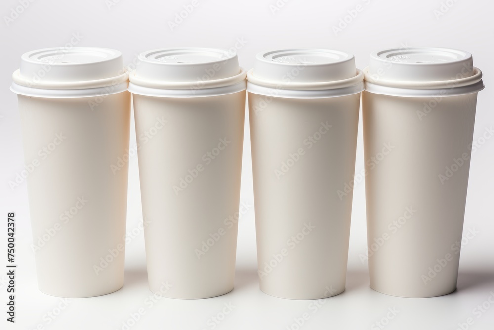 Blank white takeaway coffee cups mockup or mock up template isolated on white background Blank white takeaway coffee cups mockup or mock up template isolated on white background