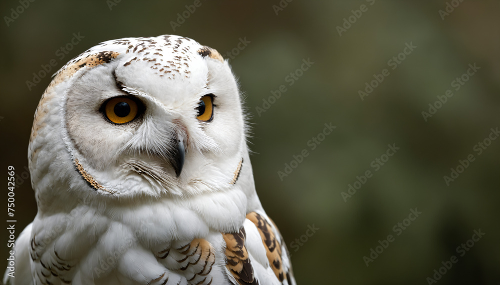 Obraz premium A white owl in the thicket of the forest looks with interest