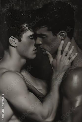 artistic photography two gay guys kissing in black and white