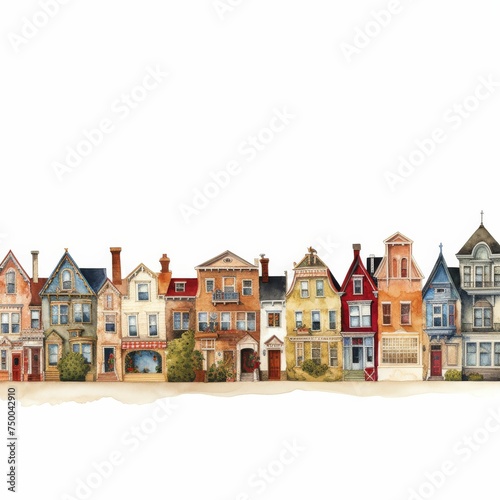 Watercolor Painting of a Row of Houses