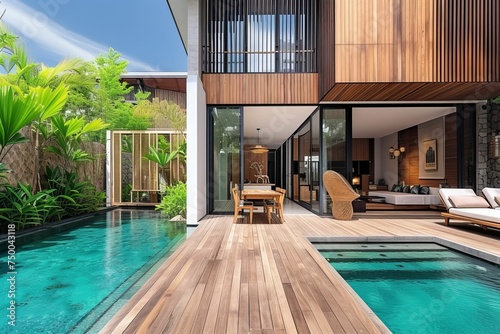 Wooden Deck Adjacent to Swimming Pool